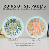 Aimant de réfrigérateur créatif en papier 3D découpé à l'induction, motif monument de Macao, avec veilleuse LED, décoration pour réfrigérateur