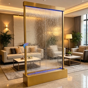 Fontaine d'eau en verre de luxe avec structure en acier inoxydable et éclairage LED, ornement intérieur/extérieur - Product Image 2