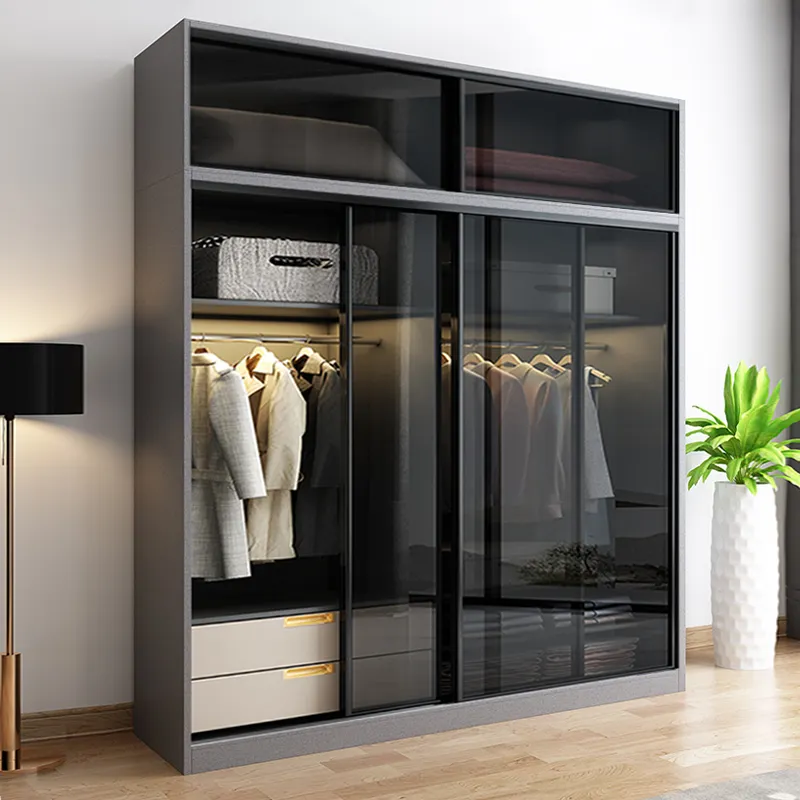 Foshan Hochwertige Luxus funktionale Garderobe Möbel Ankleide zimmer Schränke Organizer Kleider schrank mit Glastür