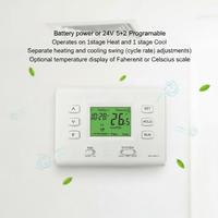 Termostato Honeycool QD-HVAC11 para Aire Acondicionado Central, con Batería o Alimentación de 24V, Repuestos HVAC, Programable 5+2, de Una Etapa