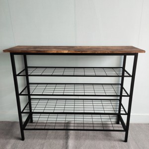 <strong>Black</strong> Shoe Rack <strong>Bench</strong>, 4-Tier Modern Wooden Shoe Rack <strong>Storage</strong> Organizer <strong>Bench</strong> Organizer - Product Image 1