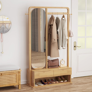 Perchero de madera maciza con espejo y cajones de almacenamiento, organizador de ropa para dormitorio, tipo rectangular, 1032*400*1800 - Product Image 2