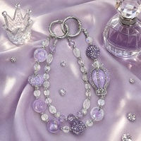Lujoso Colgante Morado con Corona y Cuentas para Bolso, Llavero de Cristal Plateado, Colgante para Teléfono, Joyería Hecha a Mano al por Mayor