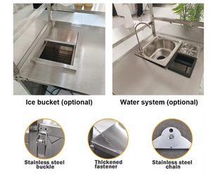 Carrito de Bebidas Plegable de Acero Inoxidable de 4 Ruedas Personalizado con Sistema de Agua para Negocios Ambulantes de Dulces y Comida Rápida, Ajustable - Product Image 4