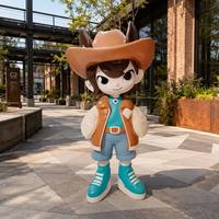 Escultura Grande de Vaquero de Dibujos Animados en Fibra de Vidrio, Estatua de Personaje Mascota de FRP para Decoración de Arte Callejero en Centros Comerciales