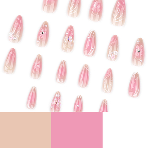 24 <span class=keywords><strong>Uñas</strong></span> Acrílicas en Color <span class=keywords><strong>Rosa</strong></span> <span class=keywords><strong>Almendra</strong></span> con Diseño de Flores 3D, Hechas a Máquina y Semi-Manuales, <span class=keywords><strong>Uñas</strong></span> Postizas de ABS para Presionar, Venta al por Mayor - Product Image 4
