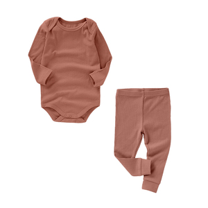 新生男婴女童纯色罗纹针织棉长袖连身裤秋冬季服装套装 - Product Image 5