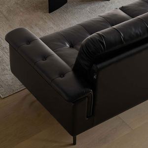 ज़ायशाइन न्यूनतम लक्जरी लक्जरी काले असली चमड़े के रहने वाले कमरे सोफे सेट 3-सीटर मॉड्यूलर विला अपार्टमेंट उच्च पैर वाले सोफे - Product Image 5
