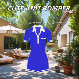 รอมเปอร์ถักคอโปโลผู้หญิงน่ารักมาใหม่ล่าสุดจั๊มสูทแบบลำลองระบายอากาศชุดหมีขาสั้นสำหรับใส่เล่นกอล์ฟ - Product Image 1