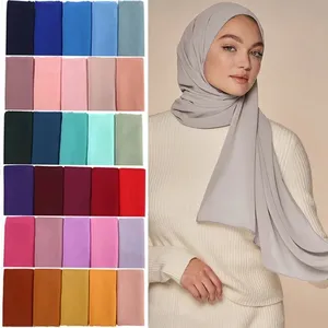 이슬람 여성 진주 쉬폰 Hijab 스카프 솔리드 컬러 헤드 랩 이슬람 Hijab 스카프 Shawls 숙녀 Shawls Femme 이슬람 베일