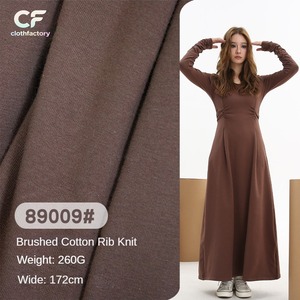 260 GSM 94% cotton 6% spandex nâu pha trộn vải gân và bàn chải kết cấu Jersey <span class=keywords><strong>Stretch</strong></span> vật liệu cho phụ nữ Ăn mặc - Product Image 1