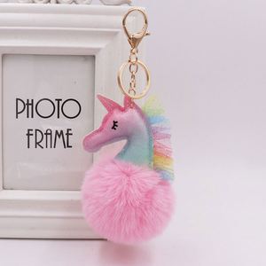 Couleurs en gros boule de fourrure mignon bouffée <span class=keywords><strong>licorne</strong></span> <span class=keywords><strong>porte</strong></span>-clés <span class=keywords><strong>pompon</strong></span> boule de fourrure en peluche <span class=keywords><strong>licorne</strong></span> <span class=keywords><strong>porte</strong></span>-clés pour femmes sac à main charme accessoires - Product Image 1