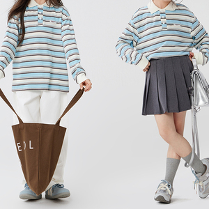 T-shirt à manches longues rayé pour filles, style polo, chemise de base pour enfants, nouvelle collection printemps-automne 2026 pour grandes filles - Product Image 2