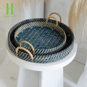 Bandeja redonda de bambú y caña hecha a mano ecológica con asas, bandeja de servicio de algas marinas OEM, centros de mesa, decoración del hogar en Vietnam - Product Image 1