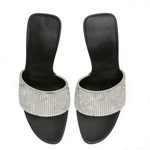 Women High <b>Silver</b> Thin <b>Heels</b> Sandals Summer Shiny Diamonds Big Size 45 Shoes Full Rhinestones Dress Stiletto Pearls Mules - Product Image 3