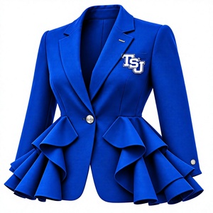 Custom Women’s Royal Blue Ruffle <b>Peplum</b> Blazer – Premium College, University, Sorority & Team Embroidered Formal <b>Jacket</b> - Product Image 4