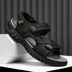 Chaussures de plage pour hommes, sandales de sport de plein air, style été, en cuir véritable, respirantes, antidérapantes, légères, décontractées - Product Image 2