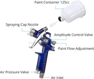 <span class=keywords><strong>Pistola</strong></span> de <span class=keywords><strong>Pintura</strong></span> <span class=keywords><strong>para</strong></span> Muebles y Automóviles H2000, 0.5mm 0.8mm 1.0mm, Fuente de Alimentación Neumática, con Recipientes de Plástico de 150ml - Product Image 1