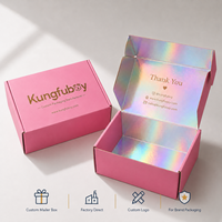 Fournisseur de boîtes personnalisées, boîte pliante en carton ondulé holographique rose, emballage cosmétique pour kits d'abonnement beauté