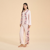 Setelan Jubah Santai Musim Semi Lengan Panjang Longgar Berbahan Satin Chiffon Thermal Mewah, Polos, Berwarna Solid, Pinggang Elastis, Bordir, dan Bernapas