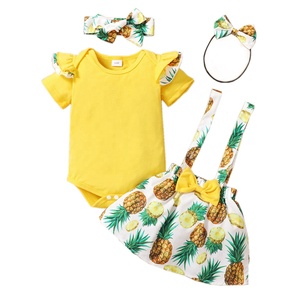 Ensemble de vêtements pour enfants filles, <span class=keywords><strong>body</strong></span> à manches courtes, imprimé ananas, jupe à bretelles avec nœud, tenue d'été pour bébés filles - Product Image 5