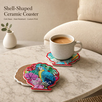 Sous-verre créatif en céramique en forme de coquillage avec dos en liège, motif personnalisé imprimé, décoration de table, souvenir