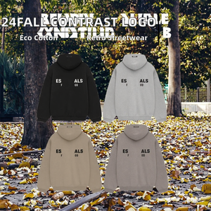 เสื้อฮู้ดดี้ถักโครเชต์บุผ้าฝ้าย 100% สไตล์วินเทจลำลองสำหรับฤดูใบไม้ร่วง  ตกแต่งสีตัดกันที่ด้านหลัง  โลโก้ขนาดใหญ่  ป้ายรีดติด  พิมพ์ลาย - Product Image 2
