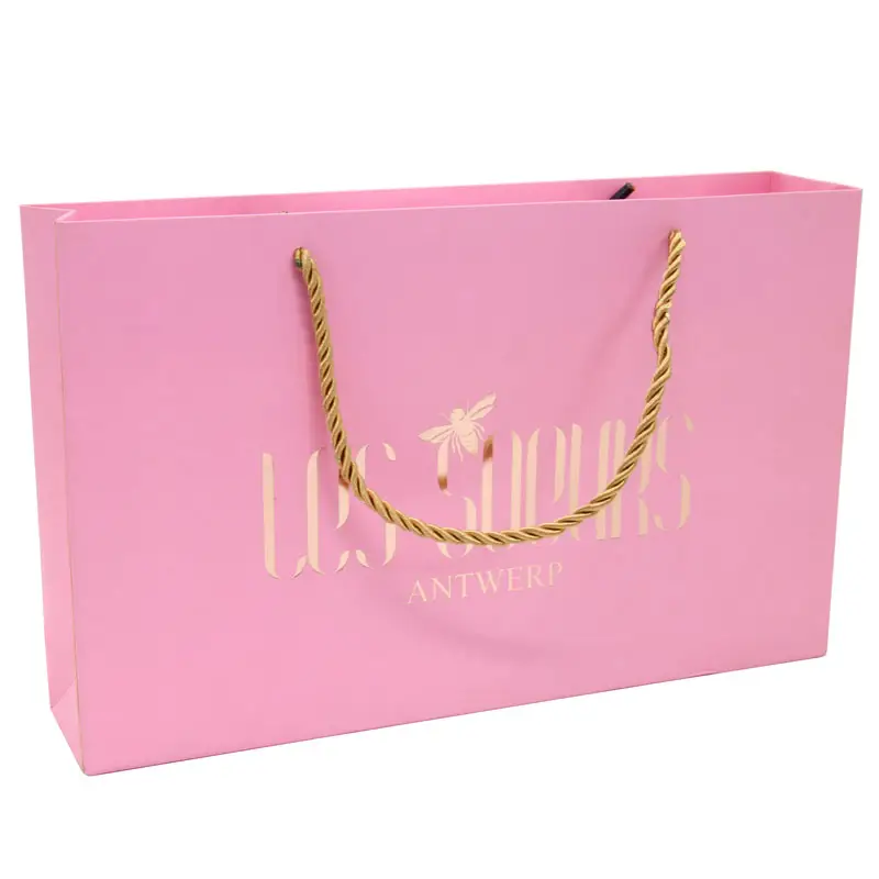 Bolsa de compras de ropa rosa con logotipo personalizado con asas para hombres y mujeres, lencería, bolsa de papel para compras, ropa interior, bolsa de regalo para caja