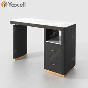 Yoocell nice美甲沙龙家具黑色大理石制作美甲桌黑色和金色烧结石桌面美甲桌