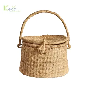Wholesale cheap price modern design picnic basket with handle natural seagrass material Storage Boxes and Bins made from Vietna