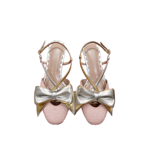 Women's Pink Slingback Pumps with Bow Accent and Metallic Trim for Party and Daily Wear - Product Image 1