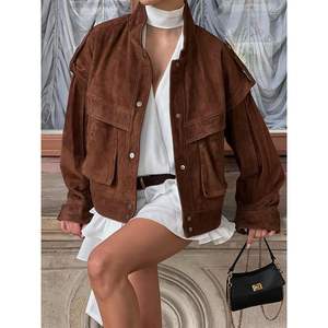 Chaqueta Bomber de Ante Vacuno Personalizada para Mujer 2026, Chaqueta de Motociclista de Cuero Sintético de Manga Larga a la Moda para Mujer - Product Image 4