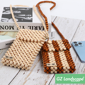 Sac à main de styliste en bois avec perles pour femme, <span class=keywords><strong>pochette</strong></span> écologique pour téléphone portable, sacoche pour <span class=keywords><strong>smartphone</strong></span>, mini sac à <span class=keywords><strong>bandoulière</strong></span> - Product Image 2