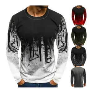 New European and American 3D printing men's camouflage pullover long sleeve casual T-shirt in summer men's source factory