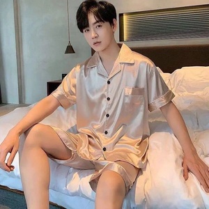 Ensemble <span class=keywords><strong>de</strong></span> pyjama pour <span class=keywords><strong>homme</strong></span> en satin <span class=keywords><strong>de</strong></span> soie artificielle, 2 pièces, été-automne, manches courtes, vêtements <span class=keywords><strong>de</strong></span> <span class=keywords><strong>nuit</strong></span> pour <span class=keywords><strong>homme</strong></span> - Product Image 6
