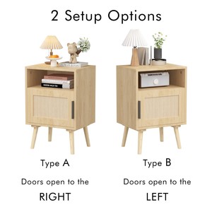 Modern Rattan Nightstand with Door Open Shelf and Solid Wood Legs Eco-Friendly Durable Bedroom Furniture for <b>Small</b> Spaces - Product Image 4