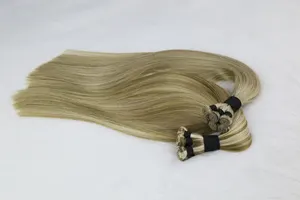 Extensão de cabelo remy de trama amarrada à mão cabelo russo virgem loiro platina tingido por fornecedores indianos