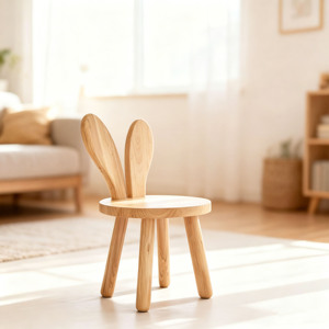 Modern Nordic Style Rabbit Ear Wooden Chair for Kids, Natural Solid Wood <b>Toddler</b> Seat, Safe & Durable Children's Furniture - Product Image 1