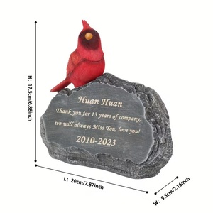 Kırmızı kardinal kuş ile özel Pet anıt plak, bahçe dekor için altın yazı ile gri reçine taş - Product Image 6