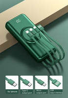 Baterai Li-Polymer 20000mAh Power Bank Nirkabel dengan Kabel Terintegrasi Layar LED Pengisian Cepat Tipe-C Micro USB Charger Portabel 10W