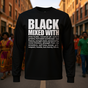 Camiseta negra de manga larga con mezcla de manteca de karité Afro para el Mes de la Historia Negra - Product Image 3
