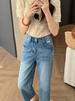 Jean droit taille haute pour femme, coupe ajustée, séchage rapide, style vintage, en nylon/coton, couleur claire, nouvelle collection printemps 2026, 76223