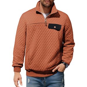 <b>Men's</b> Quilted Sweatshirt Long Sleeve Stand Collar Quarter Zip <b>Pullover</b> Casual Outdoor Fleece Autumn Wear - Product Image 1