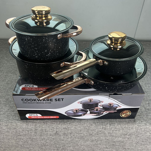 Biểu Tượng Tùy Chỉnh Không Dính Bếp <span class=keywords><strong>Cookware</strong></span> <span class=keywords><strong>Set</strong></span> Men Lớp Phủ Chậu Và Chảo Với Xoắn Ốc Composite Dưới Glass Nắp Cho Nấu Ăn - Product Image 3