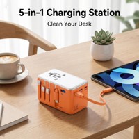 Adaptateur de prise PD 45W avec câble Type-C, charge rapide, comprend une fusible de rechange, adaptateur de voyage pour UE, Royaume-Uni, Australie, voyageur à l'étranger, maison, bureau