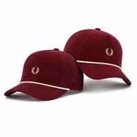 Gorra de béisbol de pana personalizada de fábrica con 5 paneles, visera de cuerda, textura acanalada, talla única, ajustable con correa trasera