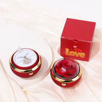 Boîte à fleurs ronde légère et compacte, vide, pour bijoux, avec couvercle transparent et ouverture mécanique, pour bagues, avec sac cadeau