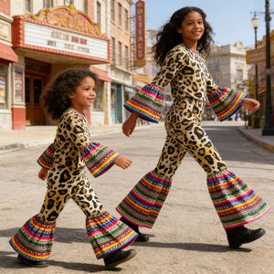 กางเกงขาบานลายเสือดาวแบบเซราเป้สำหรับแม่และลูกสาว ชุดเข้าชุดสำหรับผู้ใหญ่และเด็ก ชุดคู่แม่ลูก - Product Image 4