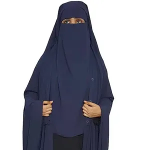 Grosir niqab hitam-JH125 2021 Produsen Pakaian Muslim Sifon Baik 4 Lapisan Khimar Modern Niqab Hitam Burqa Niqab Saudi