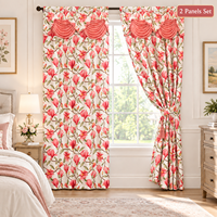 Rideaux de luxe en gros avec cantonnière intégrée, 2 panneaux, à motif floral, pour fenêtre, avec passe-tringle